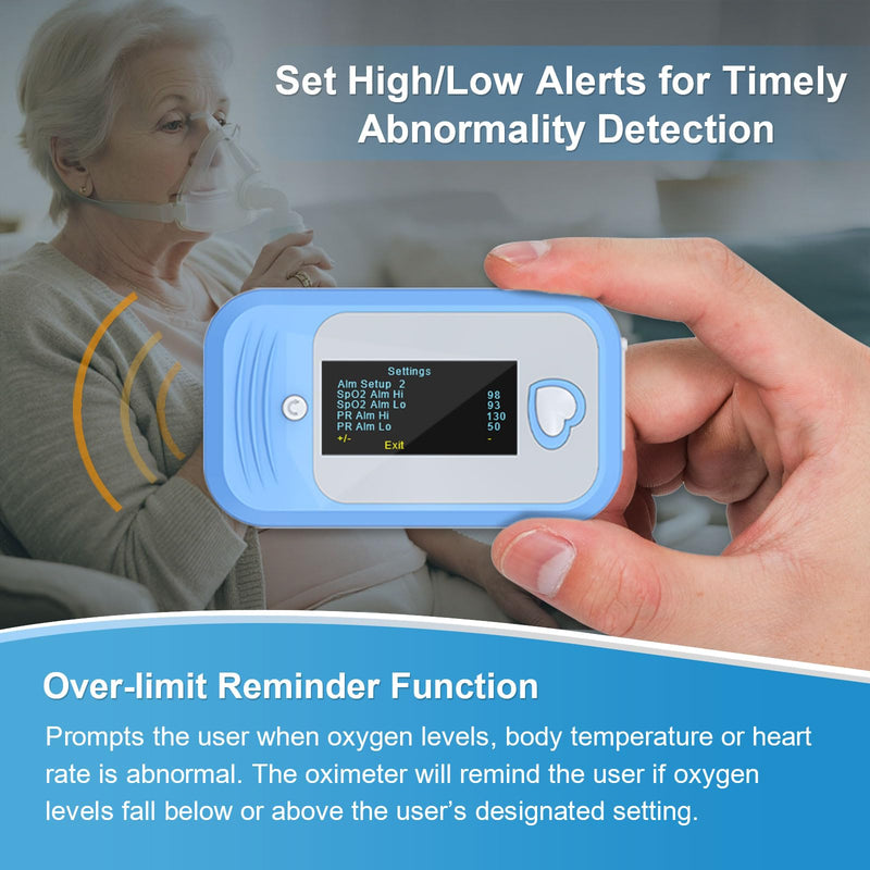 AM801 Pulse Oximeter, 5-in-1 Finger Oxygen Monitor, Measures Blood Oxygen, Temperature, Pulse Rate, Perfusion Index, Plethysmograph, OLED Display SpO2 Oxygen Reader with Storage Pouch