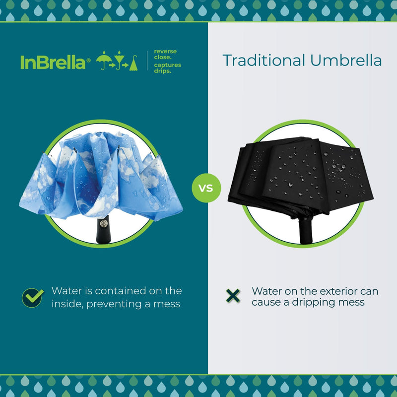 Totes Reverse Close Folding Inbrella with Auto Open Close and Compact Black 43" Canopy