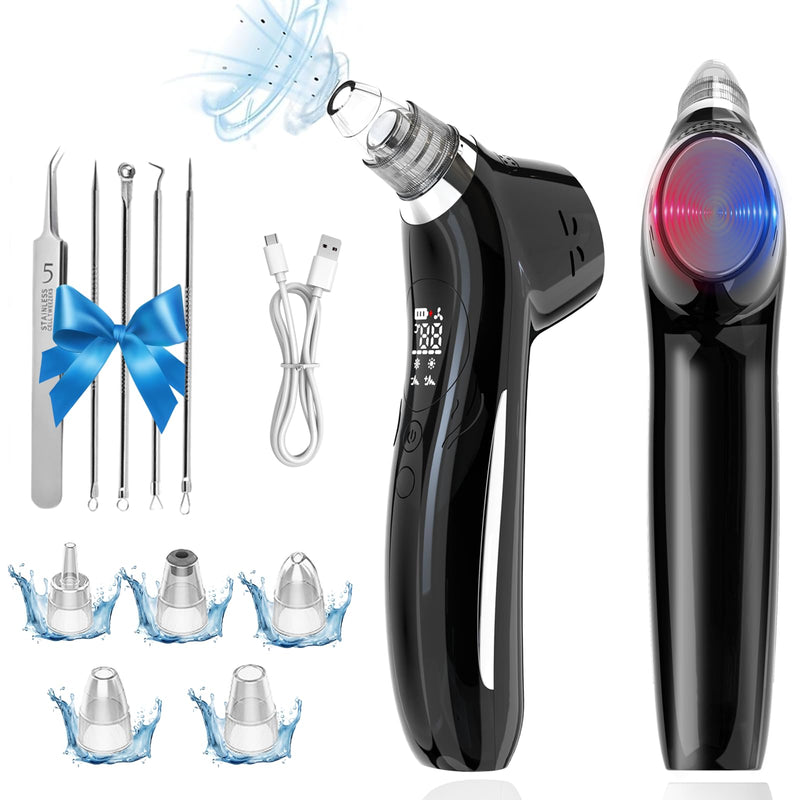 Blackhead Remover Vacuum Face Suction Pore Cleaner with Hot&Cold Compress Positive&Negative Ion Massage Nose Whitehead Remover Pimple Sucker with 5 Probes Pore Extractor Tool… (Black) Black