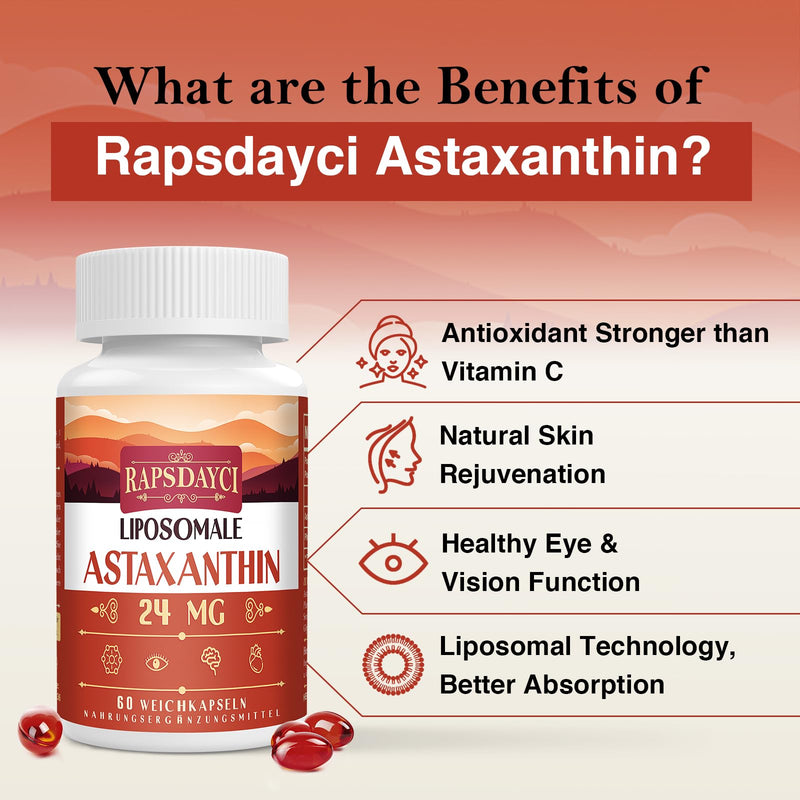 [Australia] - Liposomal Astaxanthin Soft Capsules 24mg per serving, Strong formula than VIT C, Excellent absorption (60 pieces (pack of 2)) 60 pieces (pack of 2) 