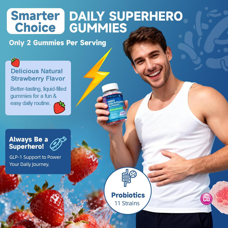 Totaria 2 Packs Sugar Free Multivitamin for Men with Omega 3, Probiotics, Mens Multivitamins Gummies w/Methylated B Complex, BCAA, Lycopene, Zinc, for Daily Energy, Immune, Heart, Iron Free 60 Count (Pack of 2)