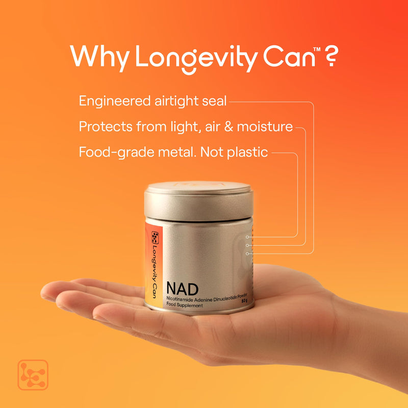NAD Powder Pure - 500mg Approx 100 Servings/50g Tin- 3rd Party Tested, QR Verification - NAD Supplement - NAD+ Support no additives - Scoop Included - Vegan.