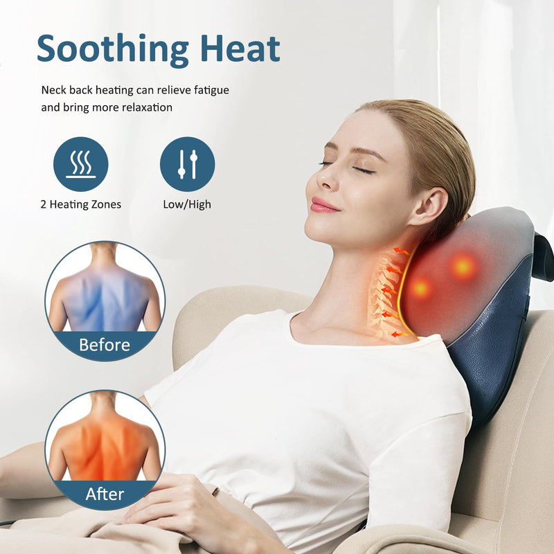 [Australia] - MOUNTRAX Shiatsu Back Massager with Heat, Gifts for Women Men, Back Massager for Pain Relief Deep Tissue, 3D Kneading Massage Pillow for Back 