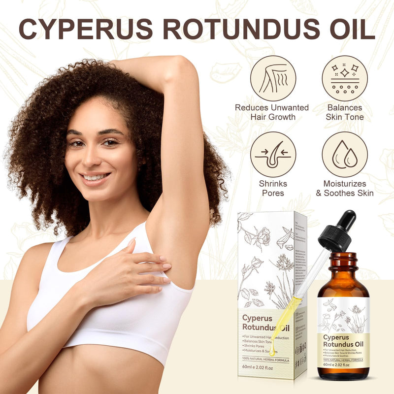 2PCS Cyperus Rotundus Oil, Natural Cyperus Rotundus Oil For Hair Removal, Reduces Unwanted Hair Growth, Moisturizes & Soothes The Skin, Suitable For All Skin Types 2.02 Fl Oz (Pack of 2)