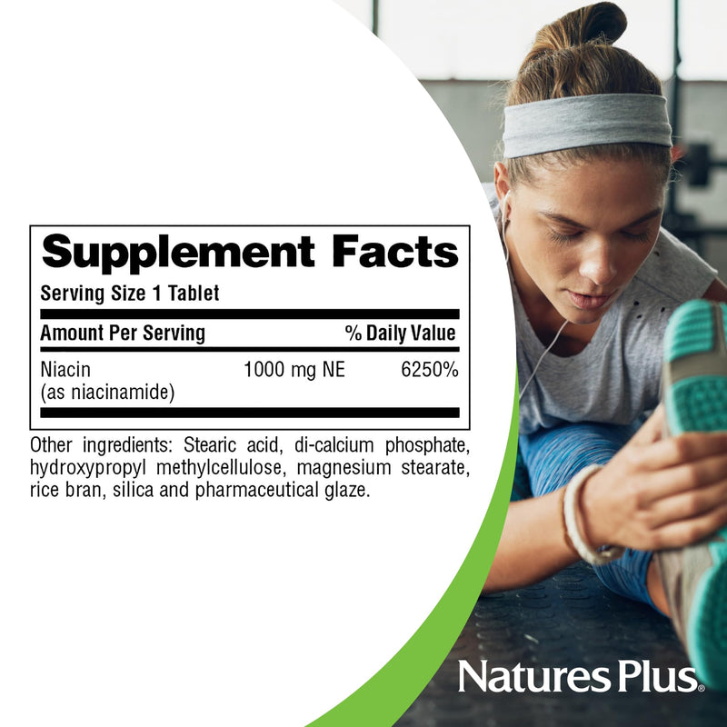 NaturesPlus Niacinamide, Sustained Release - 1000 mg, 90 Tablets - High-Potency Vitamin B3 Supplement - Vegetarian, Gluten Free - 90 Servings 90 Count (Pack of 1)
