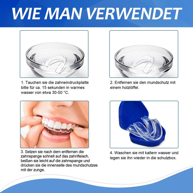 [Australia] - Pack of 4 mouth guards for teeth grinding, bite splint, grinding splint, anti-snoring splint, 2 sizes bite splint against teeth grinding, tooth splint grinding, improves sleep quality, transparent 