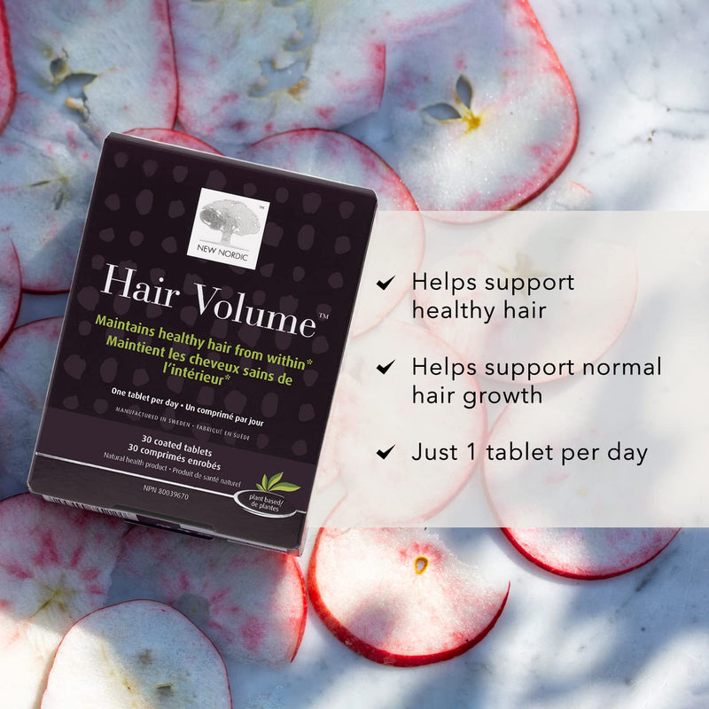 NEW NORDIC Hair Volume Daily Biotin Support Supplement | 30 Tablets | Daily hair supplement tablets made with biotin and Annurka apple extract for simple incorporation into your daily routine 30 Count (Pack of 1)