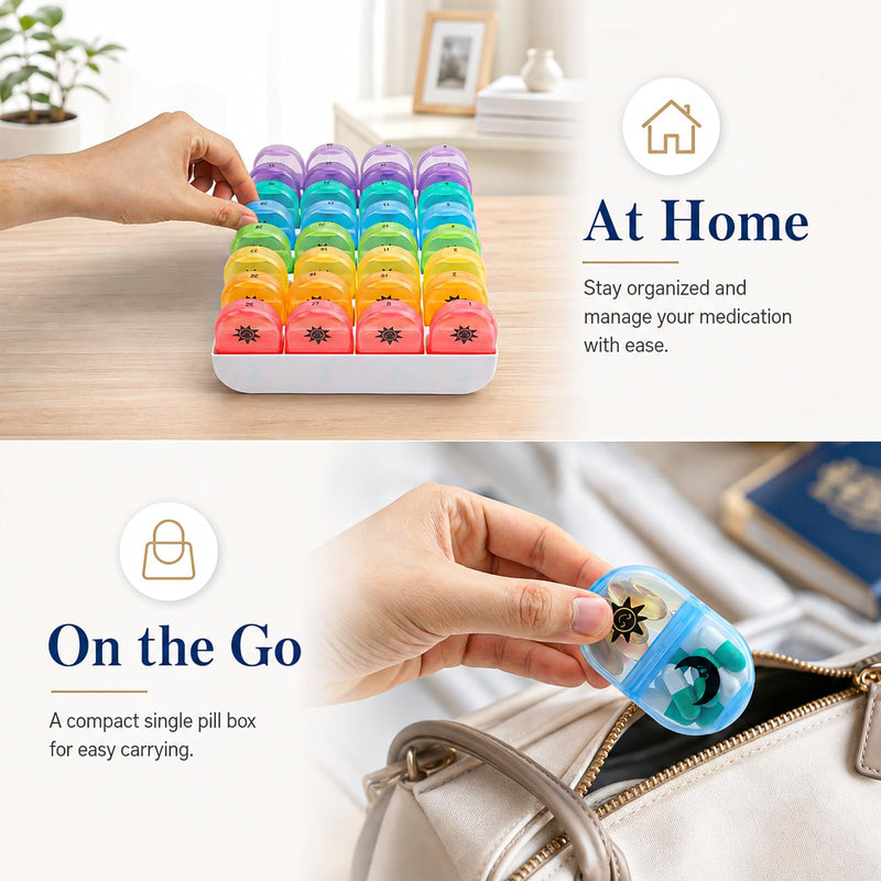 Cruxer Monthly 2 Times a Day Pill Organizer,4 Week Daily AM/PM Medicine Box | Large Single Compartment Supplements Organiser for Vitamins, Fish Oil & Pills + Bonus Mini Medication Case