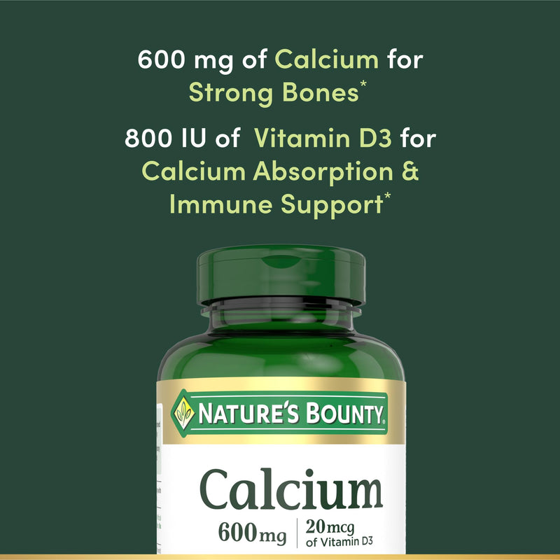 Nature's Bounty Calcium Carbonate & Vitamin D, 250 Tablets | Supports Immune Health & Bone Health, 600mg Calcium & 800IU Vitamin D3 Unflavored 250 Count (Pack of 1)