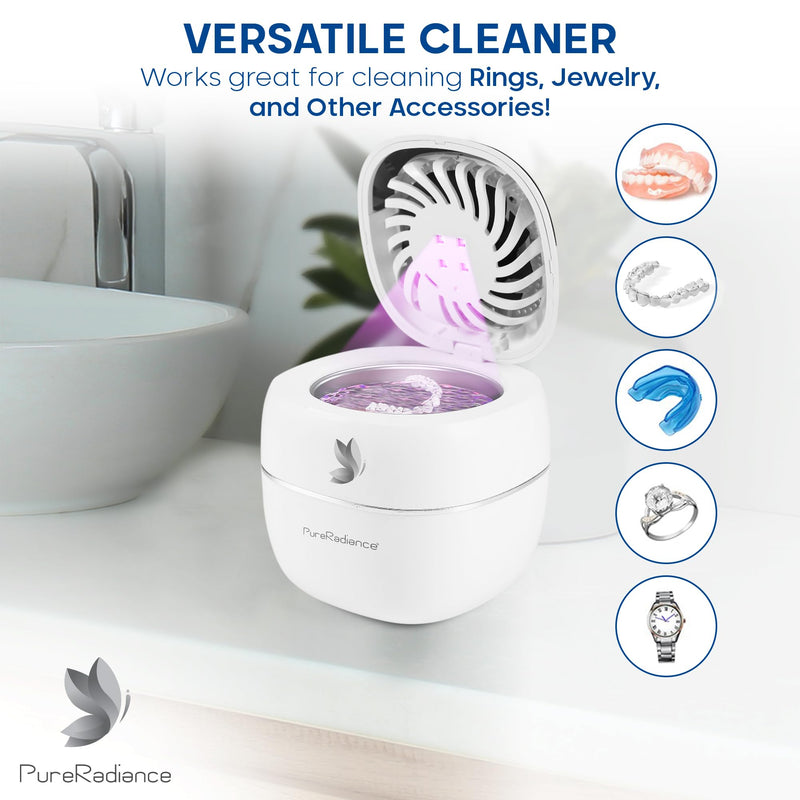 [Australia] - Ultrasonic Retainer Cleaner with Dryer Fan, 45kHz, 3 Cleaning & Drying Modes, 180ml Capacity – Ideal for Retainers, Aligners, Night Guards, Braces, Toothbrushes, & Jewelry (White) White 
