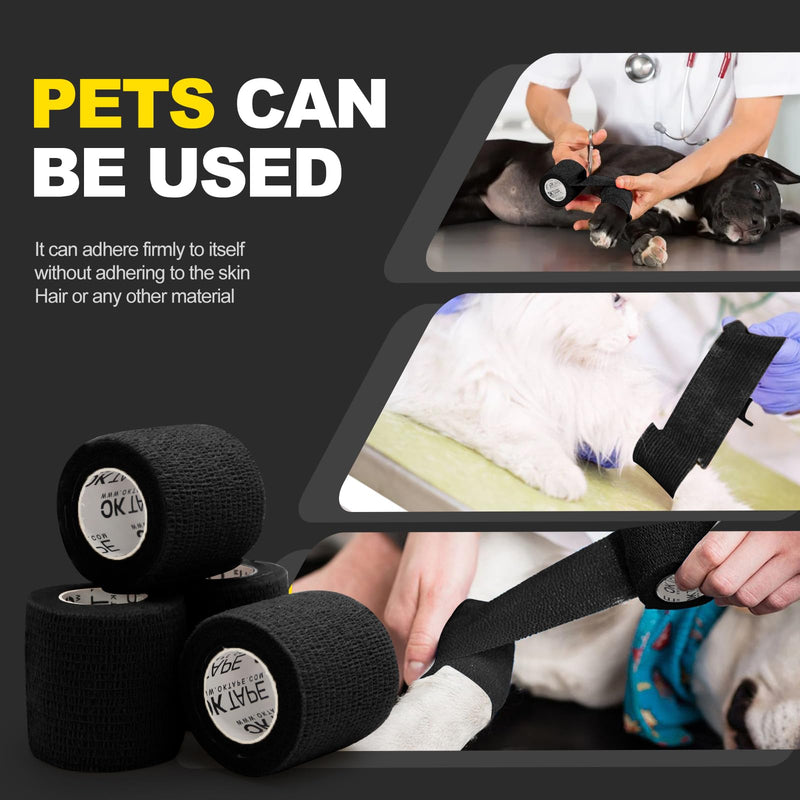 [Australia] - OK TAPE 12 Pack Self Adherent Cohesive Wrap Bandages, 2 Inches x 5 Yards, First Aid Tape, Elastic Self Adhesive Tape, Athletic, Sports wrap Tape, Bandage Wrap for Sports, Wrist - Black 