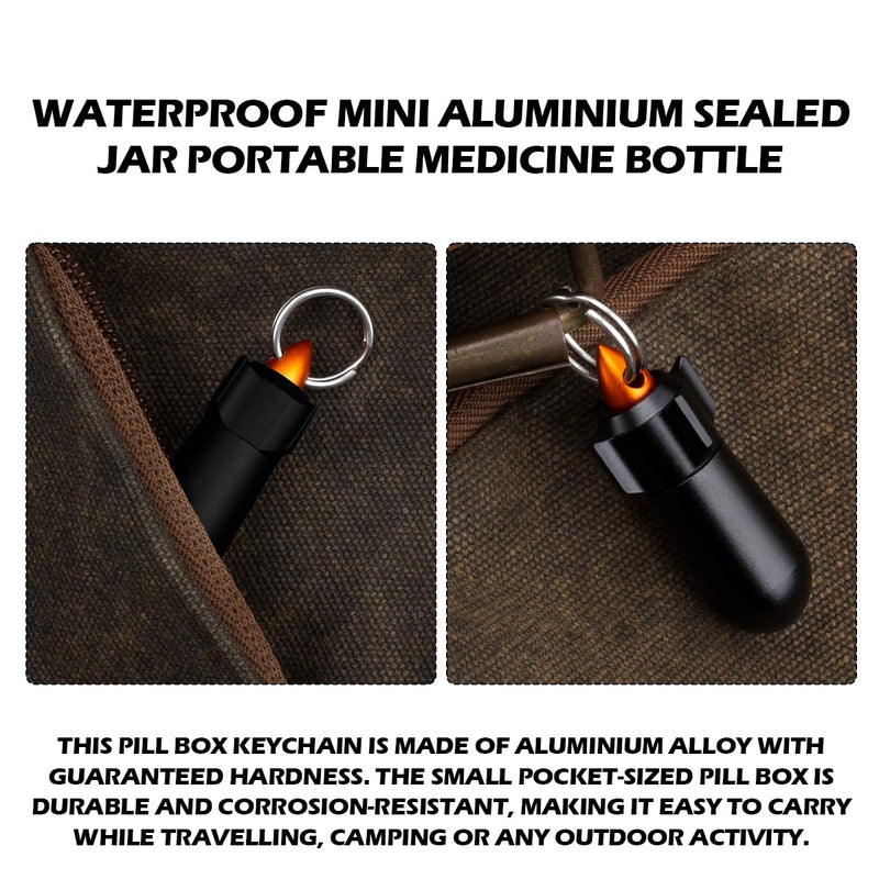 Keychain Pill Case, Rockets Shape Aluminum Medicine Holder, Portable Waterproof Vitamin Aspirin Container for Traveling
