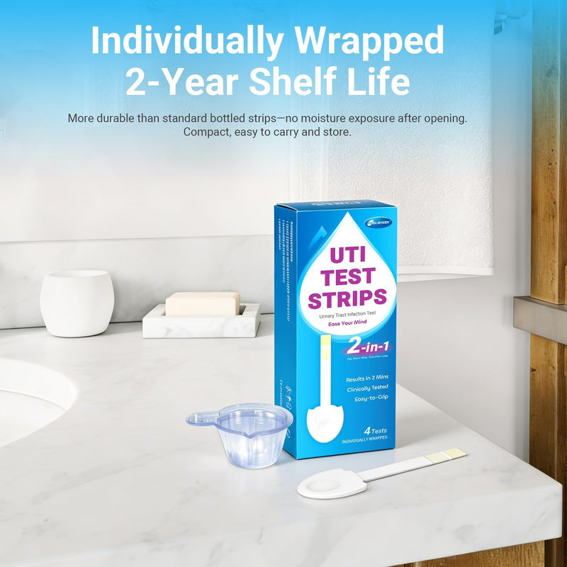 HEAL-CHECK UTI Test Strips, Home Urine Test Kit for Women & Men, 3 Pack | Detect Leukocytes and Nitrite in 2 minutes with easy-grip strips designed for convenient at-home urinary health monitoring 3T