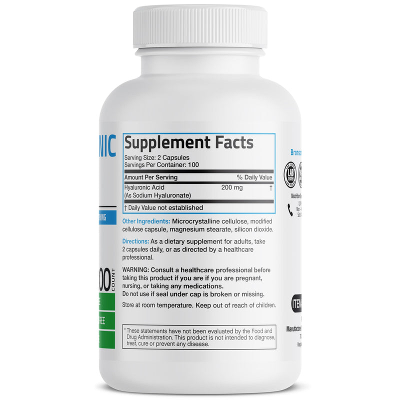 [Australia] - Bronson Hyaluronic Acid 200 MG High Potency Joint Health & Healthy Skin Support, Non-GMO, 200 Vegetarian Capsules 200 Count (Pack of 1) 