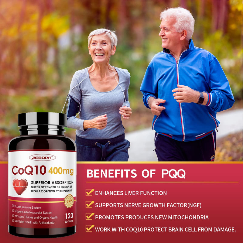 [Australia] - CoQ10-400mg-Softgels with PQQ, BioPerine & Omega-3, Coenzyme Q10(Ubiquinone) Supplement for High-Absorption, Powerful-Antioxidant, Support Heart & Energy-Production, 120 Servings 