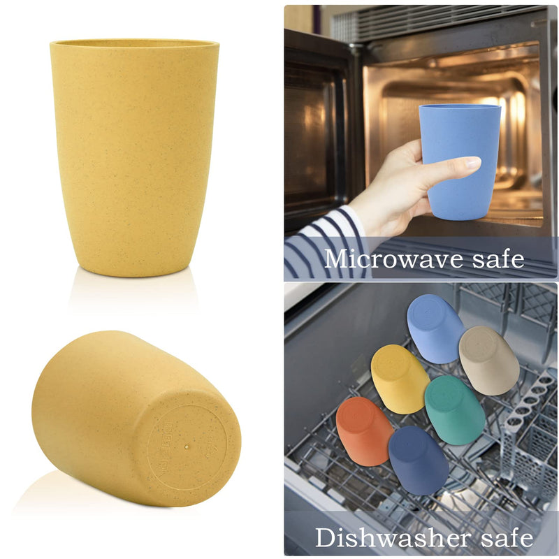 [Australia] - Wheat Straw Cups 6 PCS Good Alternative to Plastic Reusable Cups 12 oz Unbreakable Drinking Cup Reusable Dishwasher Safe Water Plastic Glasses with 6 Colors 12 Ounces Orange,Light Blue,Yellow,Beige,Green,Navy Blue 