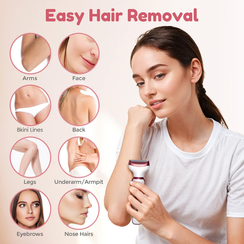 Electric Razors for Women, 4 in 1 Electric Women Shaver, Hair Removal Epilators for Leg Face Arm Bikini Armpit Pubic Hair, Cordless Rechargeable Portable Women's Bikini Trimmers, White