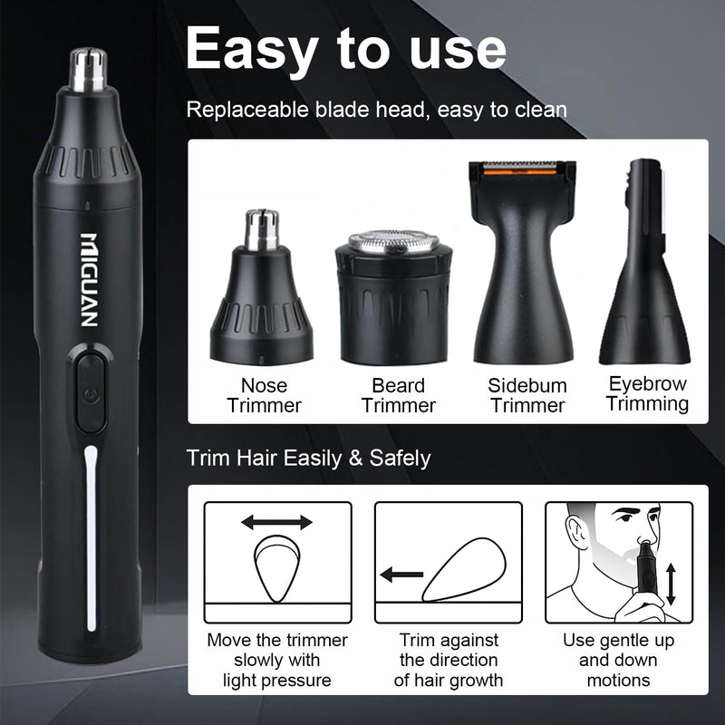 Fululuer Nose Hair Trimmer for Mens and Women | Rechargeable 4-in-1 Ear, Nose, Eyebrow & Beard Trimmers | 8500 RPM | USB Charging | Washable, LED Indicator (Matte Black) Matte Black