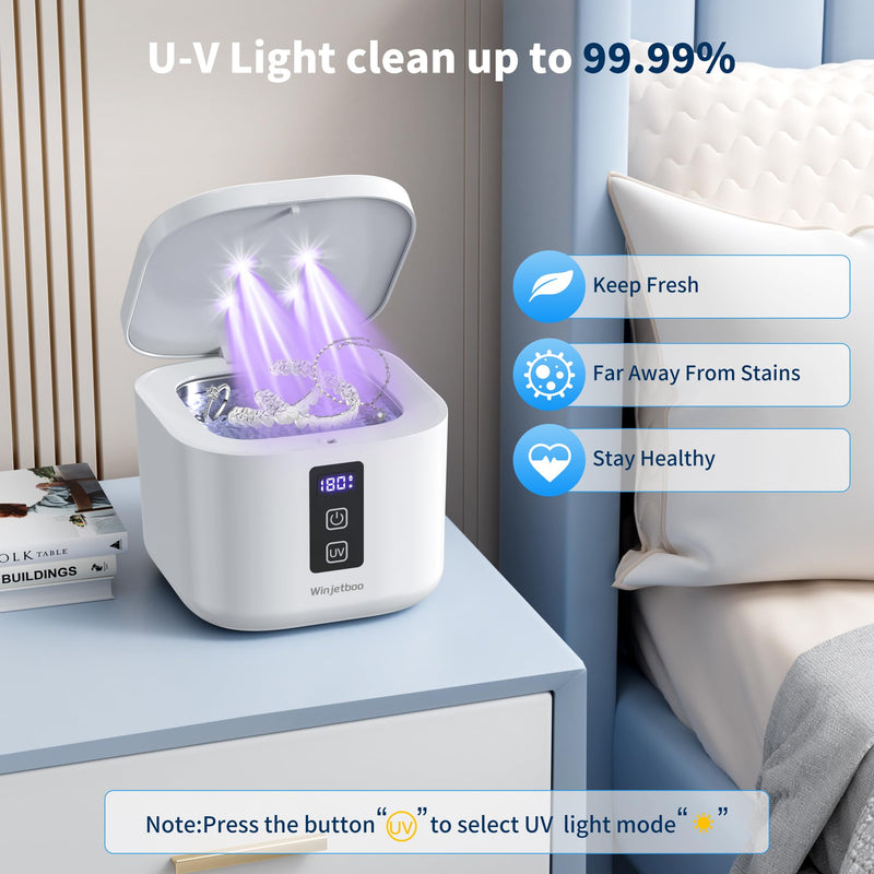 [Australia] - Retainer Cleaner, Ultrasonic Retainer Cleaner Machine 48kHz for Dentures, Mouth Guards, Braces, Toothbrush Heads, Jewelry, Ring with 300ML Capacity, 4 Modes Retainer Cleaning - White White | Comes With Filter Basket 