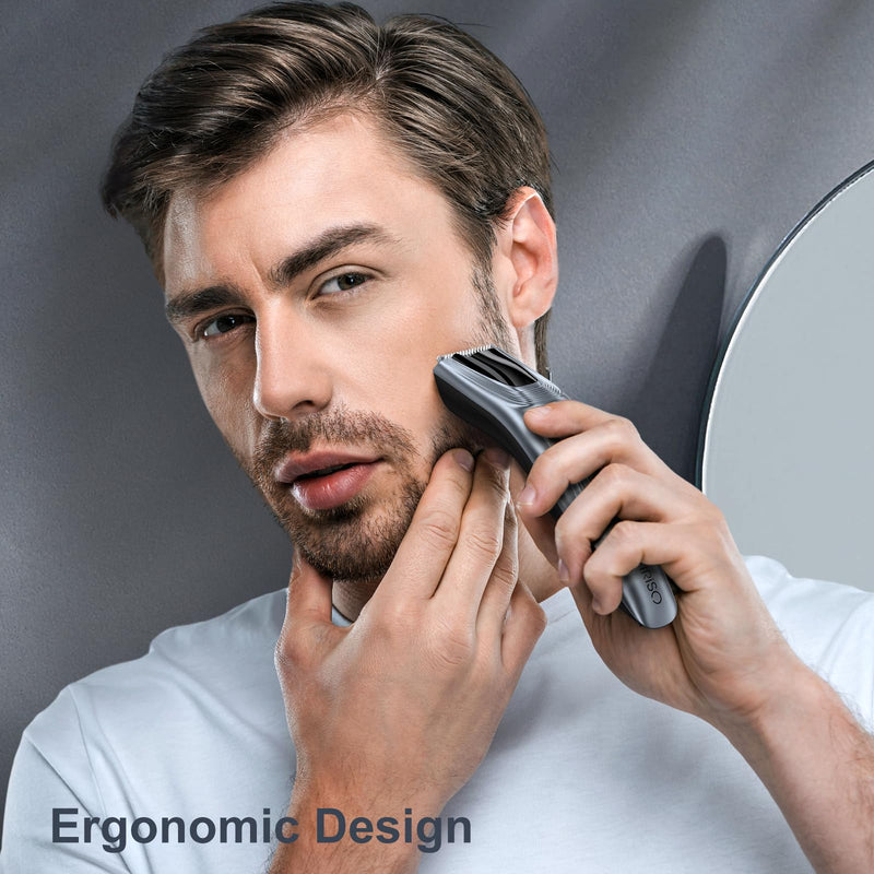 [Australia] - YIRISO beard trimmer, men's trimmer, beard trimmer with ultra-sharp blade, 40 length settings, battery and mains operation, 60 min. wireless running time, gift for man 