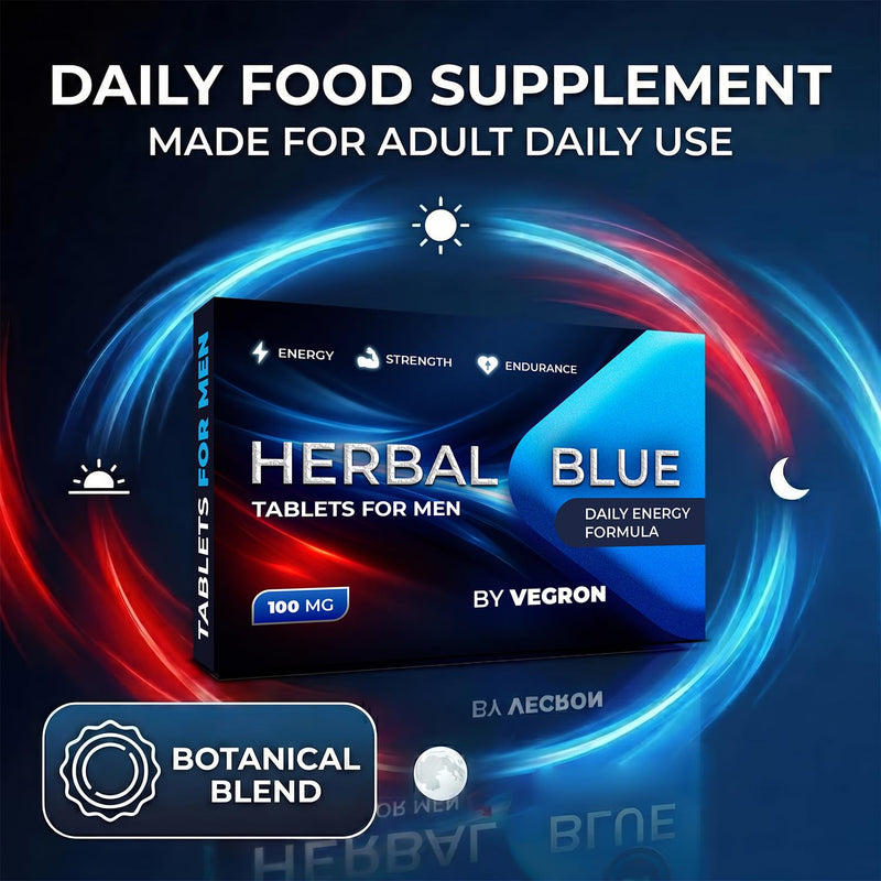 Herbal Blue - Men’s Daily Support – 20 Blue Tablets 100mg | Strong Natural Herbal Supplement for Men | Supports Energy, Vitality & Endurance | Daily Wellness & Performance Formula | UK Made 20 count (Pack of 1)