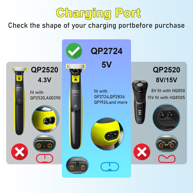 [Australia] - 5V Oneblade charging cable for Philips Norelco shaver One Blade 360 QP2724 QP2834 MG5910 MG7910 QP4530 QP4631, Beard trimmer power supply charger with cable 