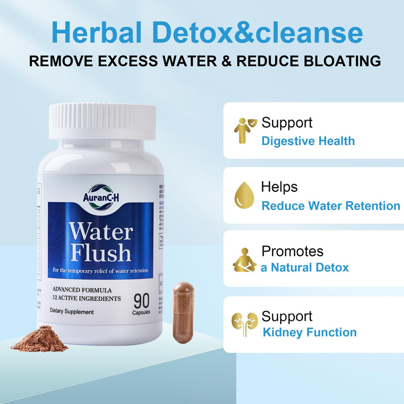 Diuretic Water Retention Capsules for Weight Control, Water Detox, Water Balance Support,12 Herbal Extract, Instant Relief from Bloat and Swelling for Women & Men, Lymphatic Drainage 90 Vegan Capsules