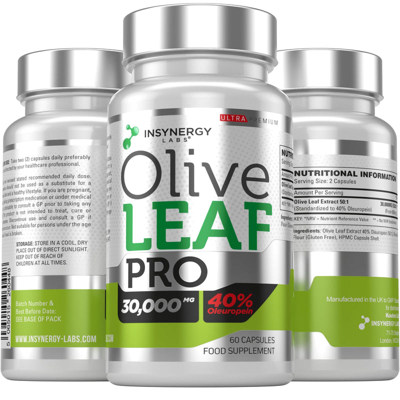 30,000MG Olive Leaf Extract 40% Oleuropein (Maximum MG on Amazon) Wild Grown Spain Ultra-Premium Grade Olive Leaf Extract Capsules - Olive Leaf Supplement 60 Vegan Capsules