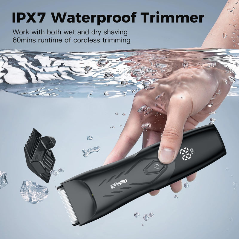 [Australia] - 2-in 1 Body Hair Trimmers for Men, Pubic Groin Hair Trimmer for Men with Dual-Head Trimmer & Foil Blade, Electric Ball Trimmer Razors w/Light, Charging Dock, Waterproof Body Groomer Shaver Kit 2 in 1 Black 