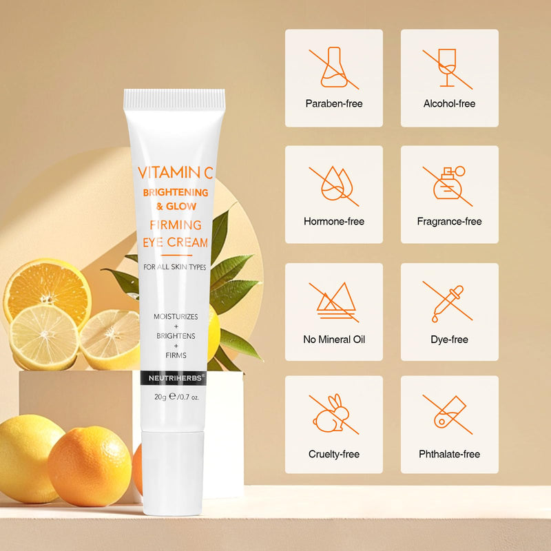 Neutriherbs Eye Cream Vitamin C Eye Gel for Dark Circles, Eye Bags, Puffiness, Eye Massage Under Eye with Hyaluronic Acid, 20g e/0.7 oz.