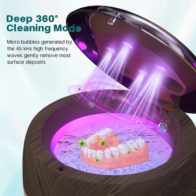 [Australia] - Voraiya Dental Ultrasonic Retainer Cleaner Machine, 45kHz Denture Cleaning Pod with 4 Modes Digital Timer for Aligner, Mouth Night Guard, Braces, Toothbrush, Jewelry, Ring Brown 