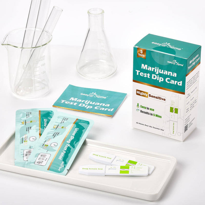 [Australia] - Easy@Home Marijuana Test Dip Card: Drug THC Urine Strips Kit for At Home Detox 50ng/mL Cutoff Level Over The Counter Use- Instant Testing Result in 5 Minutes - # EDTH-115 Pack of 5 5 Count (Pack of 1) 