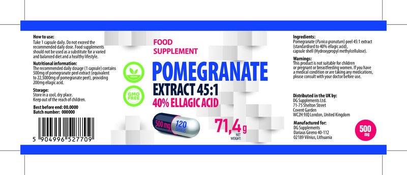 Hepatica Pomegranate Extract 22,500mg Equivalent | 500mg 45:1 Extract Standardised to 40% Ellagic Acid | 120 Vegan Capsules | 4-Month Supply | 3rd Party Lab Tested