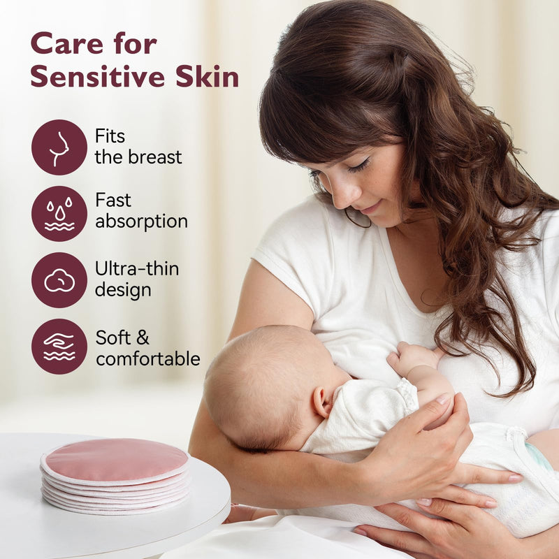 [Australia] - Momcozy Reusable Nursing Pads, Innovative Use of One Way Moisture-Wicking Fabric & 3-Layer Washable Breast Pads, Ultra-Thin Design, Light and Unburden, 14 Pack + Wet & Dry Separation Bag + Wash Bag Thin but absorbent 
