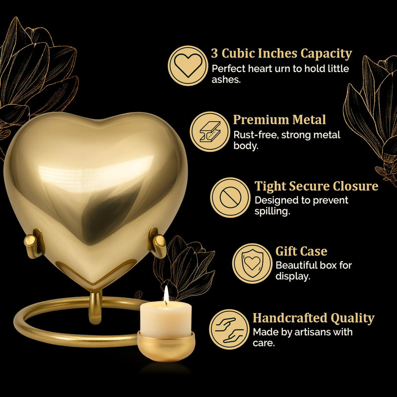 [Australia] - Mini Urn for Human Ashes ‚Äì Keepsake Urn for Ashes ‚Äì Small Heart Urn Memorial with Stand ‚Äì A Beautiful Heart Shaped Tribute for Women, Men, Baby & Infant (Golden, Small) Golden 