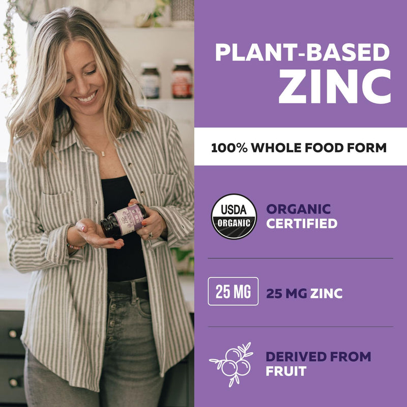 [Australia] - Organic Zinc 25 mg | Whole Food zinc Supplements | Derived from Organic Fruit, Elemental Zinc - Water Extracted, Vegan, GMO-Free - Essential Mineral, Antioxidant, Immune Support, Skin - 60 Servings 