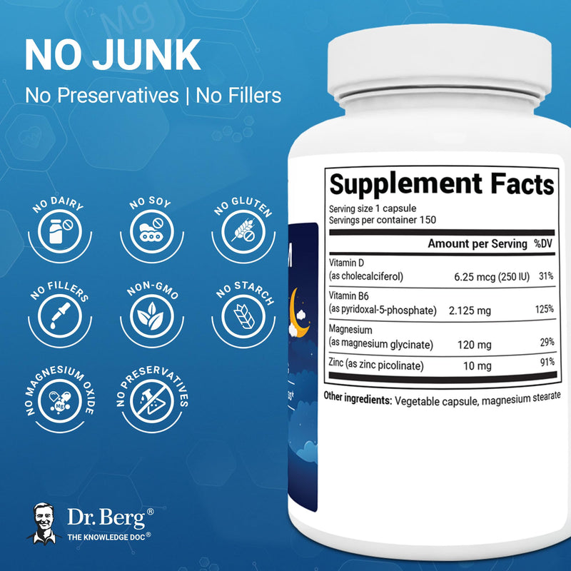 Dr. Berg Magnesium Glycinate 150ct – 4-in-1 Chelated for Muscle, Nerve, Sleep & Stress Support*– w/ D3, B6 & Zinc – 4X Lab-Tested – No Fillers – Formulated in USA, GMP-Certified