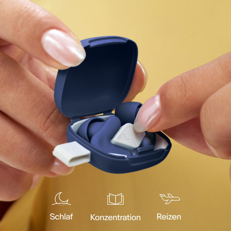 [Australia] - Alpine Silence - Ultra-comfortable earplugs for sleeping, concentrating & traveling - Reusable hearing protection earplugs - Innovative V-shape & soft plugs in XS/S/M/L - Dark blue 