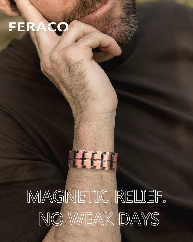 [Australia] - Feraco Copper Bracelet for Men 3X Strength,Magnetic Therapy Bracelet Copper Jewelry with Powerful 3800 Gauss Magnets Classic Pattern 