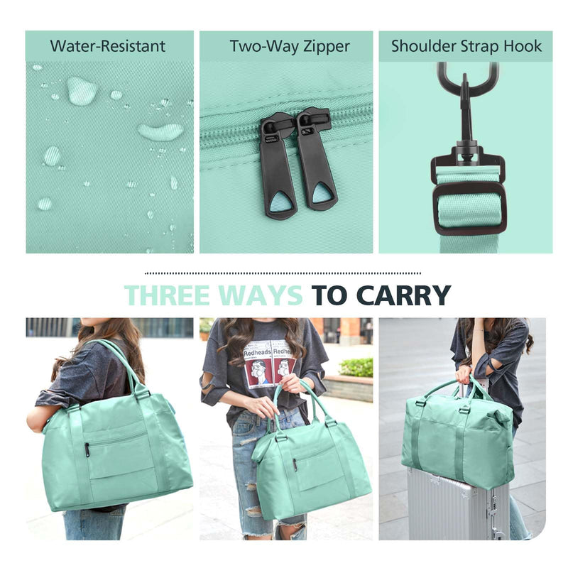 Travel Duffle Bag, Waterproof Weekender Bag Carry On Tote Bags for Women, Travel Essentials Sport Gym Bag for Men, Hospital Bag for Labor and Delivery, Overnight Bag Luggage Bag with Trolley Sleeve 04 Cyan Green