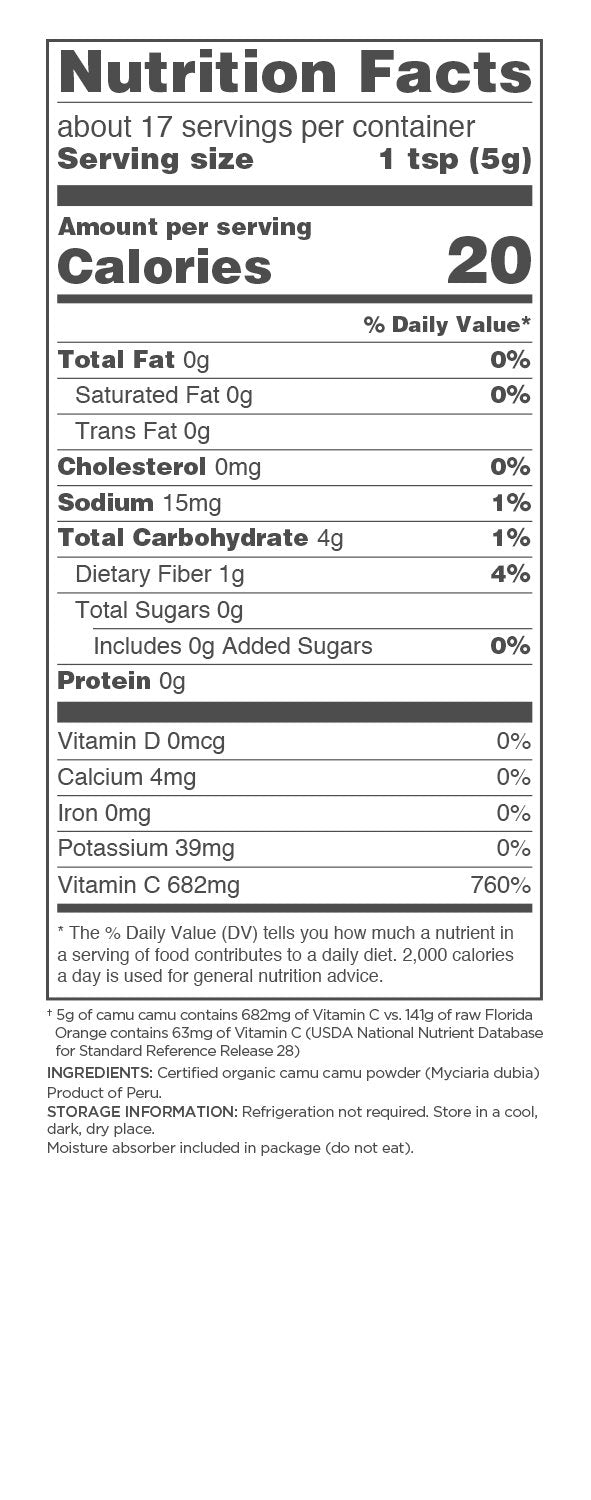 Navitas Organics Camu Camu Powder, 3 oz. Bag, 17 Servings — Organic, Non-GMO, Gluten-Free