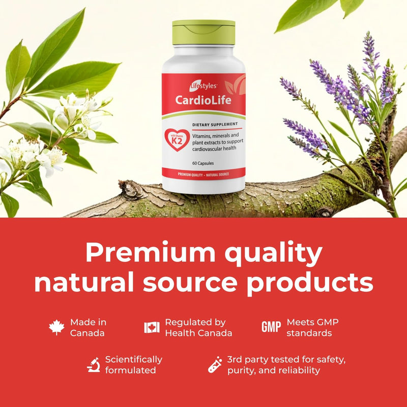 Intra Lifestyles CardioLife Supplement - Herbal Heart Health Support with Vitamin K2 (MK7), Folic Acid, Beetroot, Cayenne Extract & More – Made in Canada – 60 Capsules (1) 1 Count (Pack of 1)
