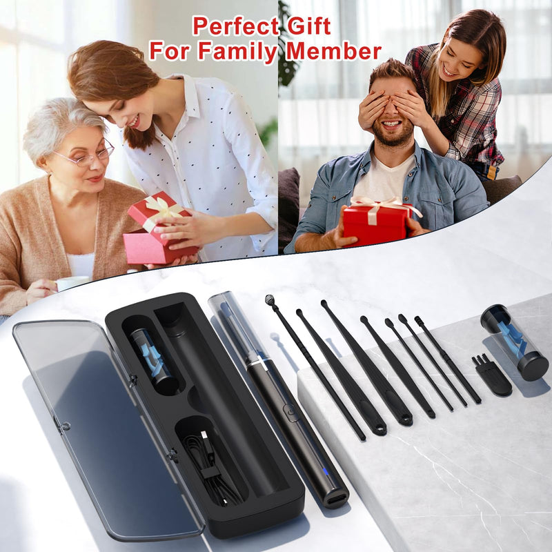 [Australia] - Ear Wax Removal, Ear Cleaning kit with 1296P Camera, Ear Camera with 6 LED Lights, Earwax Remover Tool for iPhone, iPad & Android, Ear Cleaner Earwax Removal Kit Black Normal 
