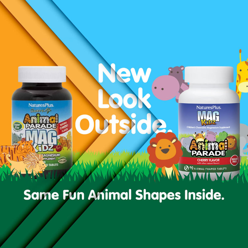 NaturesPlus Animal Parade MagKidz, Natural Cherry Flavor - 90 Animal-Shaped, Chewable Tablets - Pack of 3 - Bone & Muscle Health Support - Non-GMO, Vegan, Gluten Free, Sugar Free - 135 Total Servings 90 Count (Pack of 3)