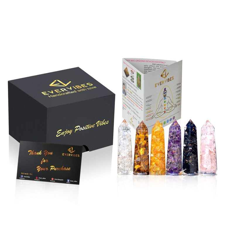 [Australia] - Healing Crystal Wand Set of 6 Orgonite – Includes 3” Amethyst Crystal, Tigers Eye, Rose Quartz, Black Tourmaline Stone, Citrine and Clear Quartz Orgone Crystal Plus Black Tourmaline Necklace 