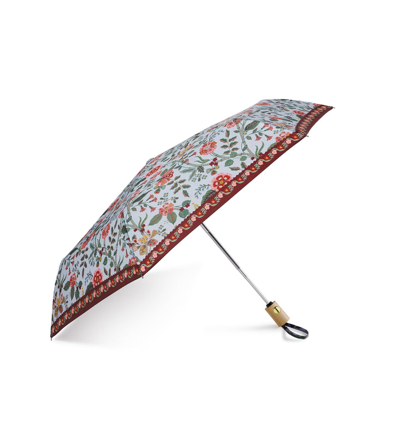 RIFLE PAPER CO. Gracie Umbrella with Matching Patterned Storage Sleeve | Automatic Open & Close Function, 43" Open Diameter, 11" Closed Length, Wooden Handle, Wrist Strap, Folds to Portable Size
