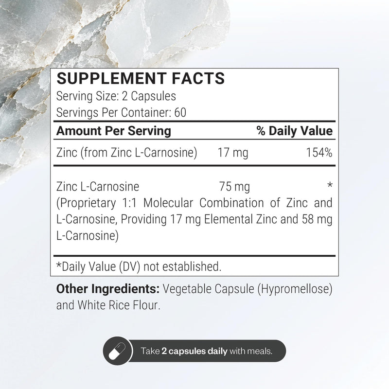 SuperSmart - Zinc L-Carnosine 75mg per Day (Well-Tolerated) - Zinc Carnosine Supplement | Non-GMO & Gluten Free - 120 Vegetarian Capsules