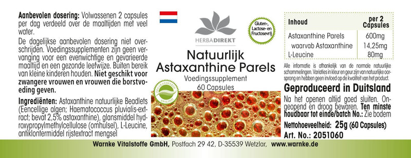 [Australia] - Astaxanthin Beadlets - with 14.25 mg Astaxanthin per daily dose - 60 capsules - made from natural Haematococcus Pluvialis extract - high dosage | HERBADIREKT - German pharmacy quality 