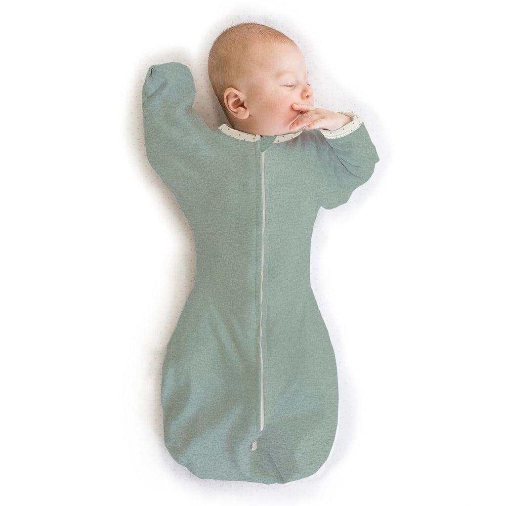 SwaddleDesigns Transitional Swaddle Sack with Arms Up Half-Length Sleeves and Mitten Cuffs, Medium, 3-6 months, 14-21 lb, Heathered Jadeite (Arms Up Swaddle, Transition Swaddle Sleep Sack) Medium (14-21 Pound)