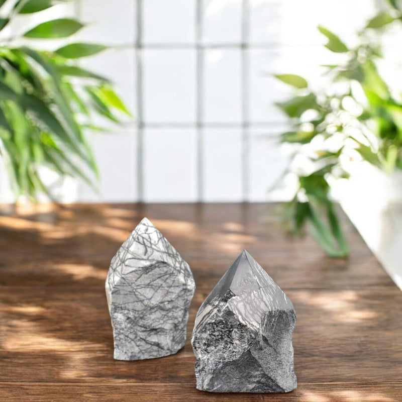Net Jasper Crystal Points – (3 to 4 inches Height) Set of 2 Healing Stones for Meditation, Yoga, and Spiritual Practices – Natural Earthy Gemstones Net Jasper 3 to 4 Inch